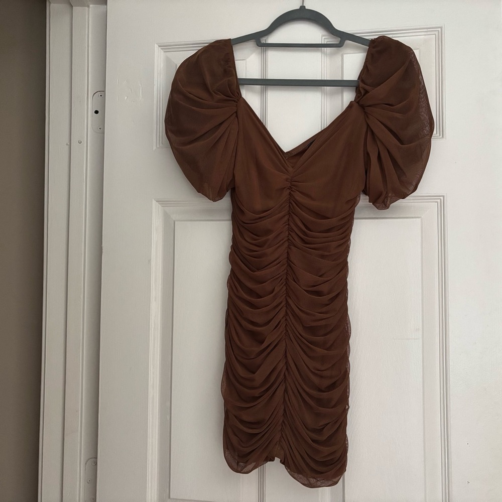 Asos Brown Puff Sleeve Dress